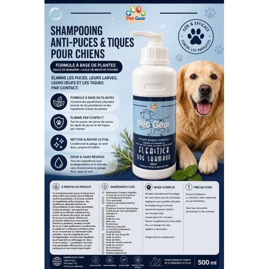 Shampoing anti-puces et anti-tiques pour chiens