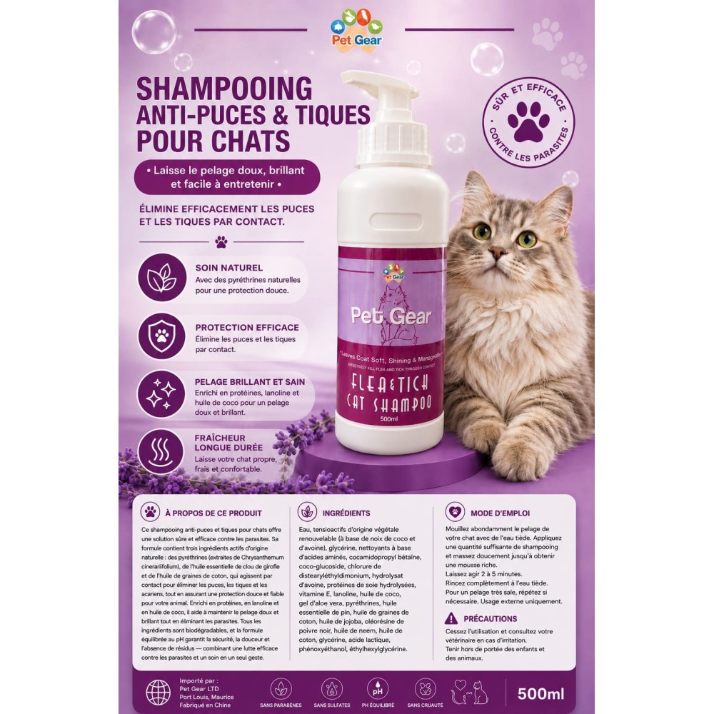 Shampoing Anti-Puces et Tiques pour Chats