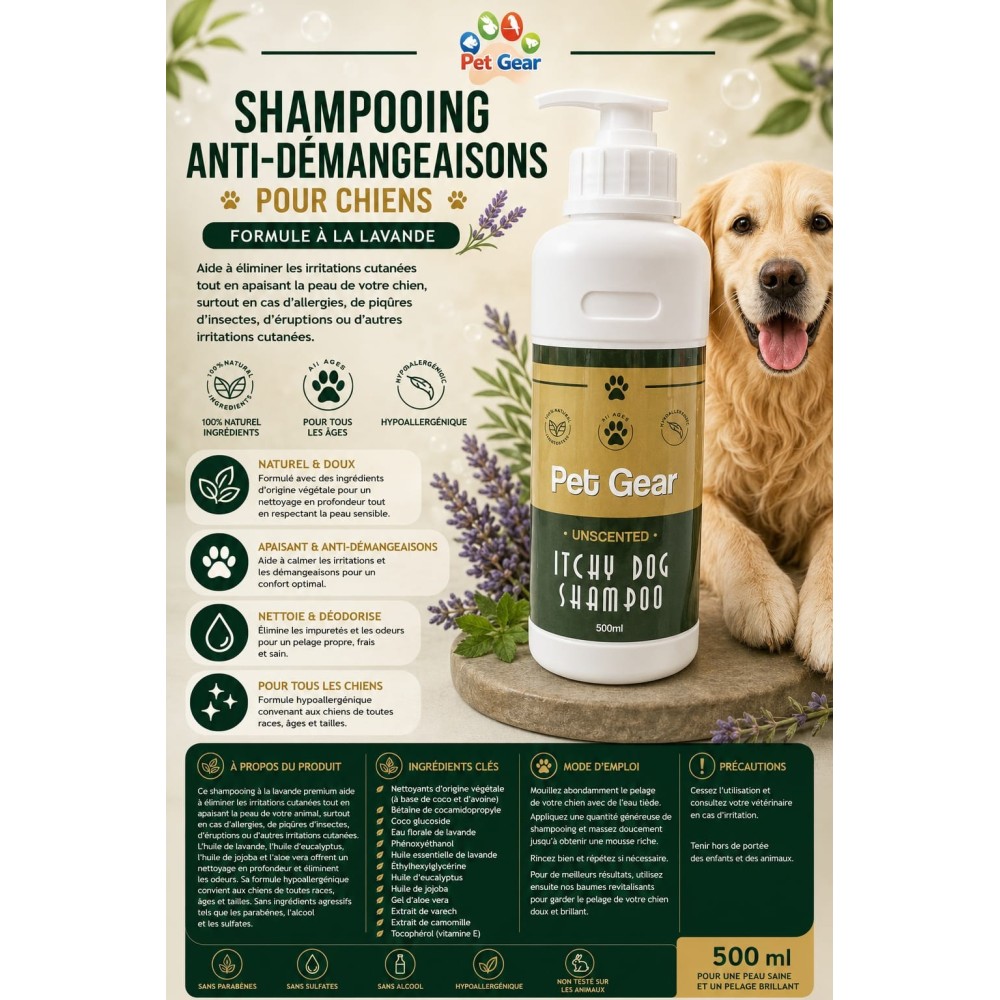 Shampooing contre les démangeaisons pour chien