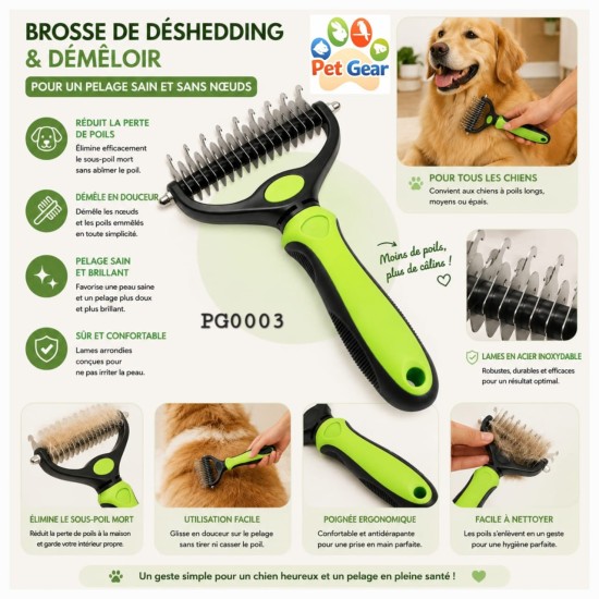 Brosse de Toilettage 2-en-1 (Démêloir & Désépaississement)