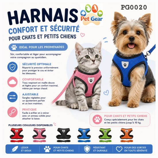 Harnais respirant pour chien et chats