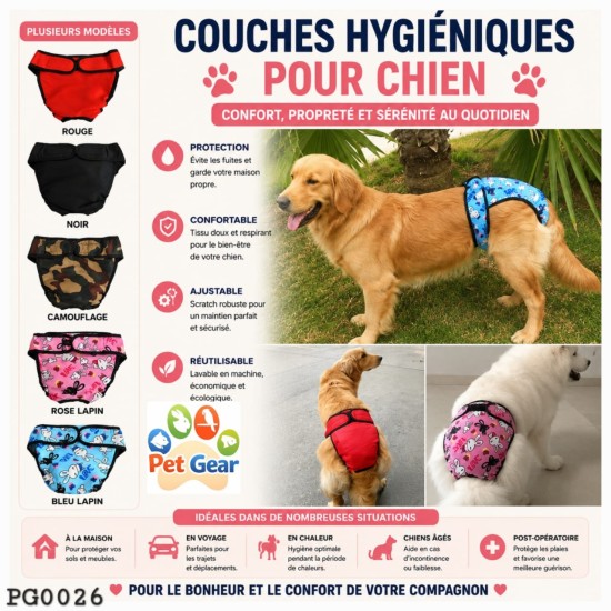 Culotte hygiénique réutilisable et lavable pour chienne